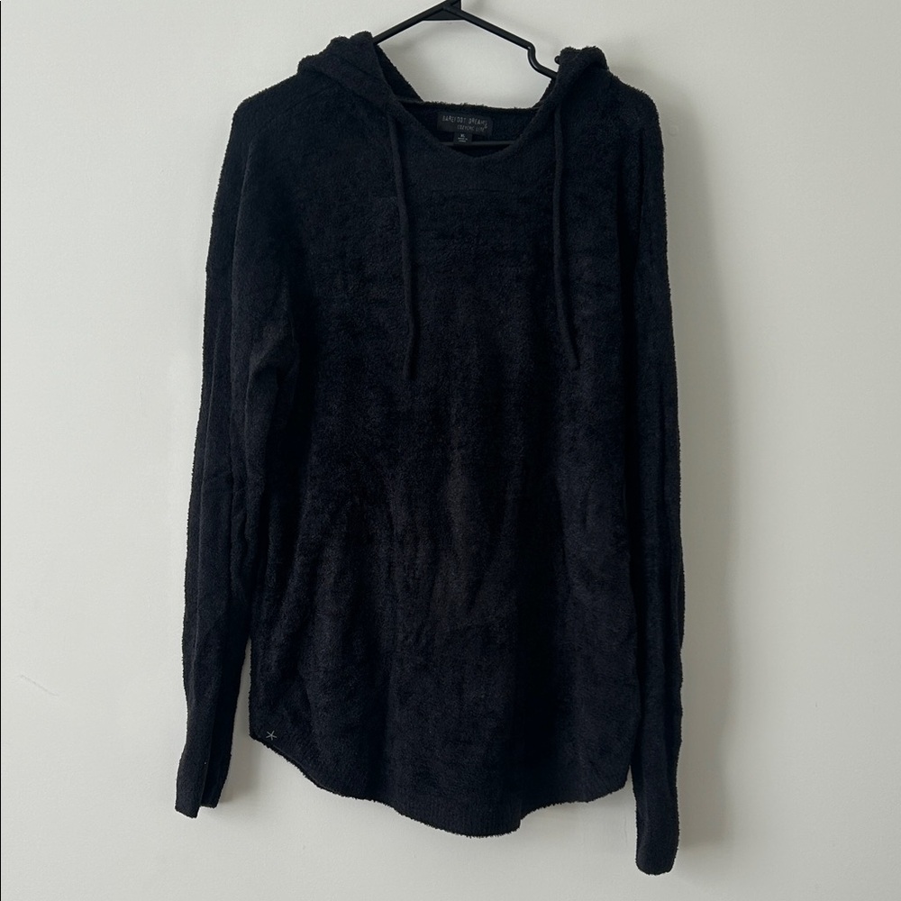 Barefoot Dreams Cozy Chic Lite Knit Black Long Sleeve Hoodie Pullover Sweater